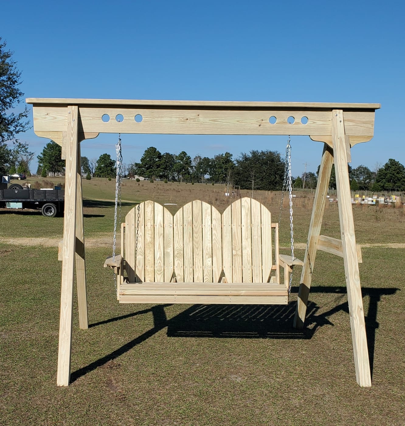 Custom Works swing with A-frame showing stainless chain hardware